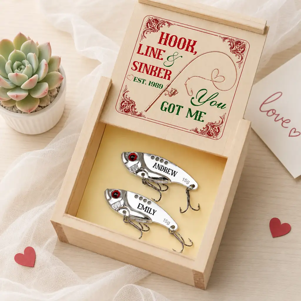 Personalized Stainless Steel Fishing Lure, Hooked on You Couple Keepsake, Unique Gift for Anglers
