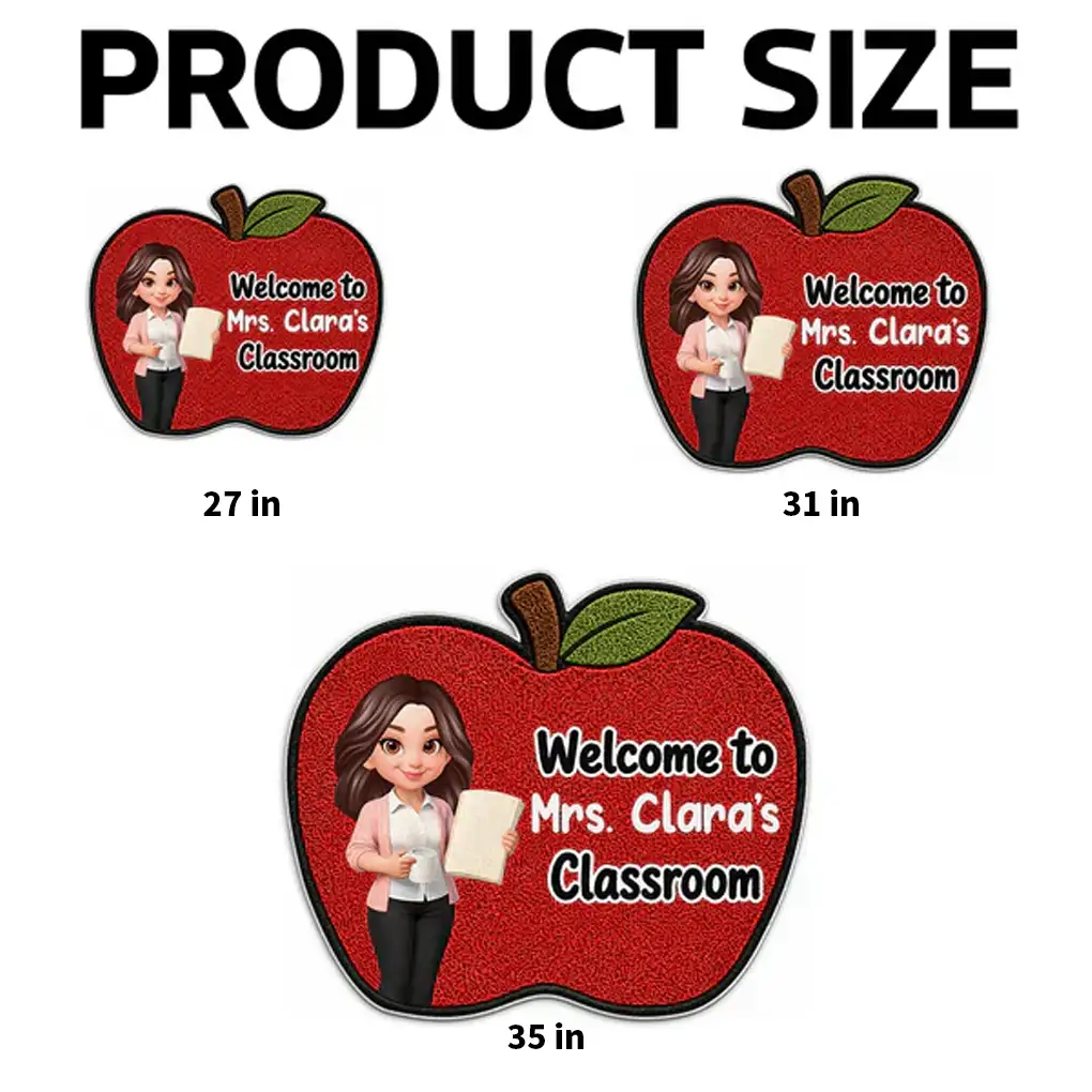 Personalized Shaped Doormat with Smiling Teacher & Apple, Unique Back to School Gift for Teacher - Image 4