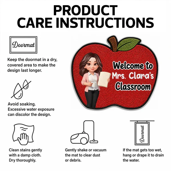 Personalized Shaped Doormat with Smiling Teacher & Apple, Unique Back to School Gift for Teacher - Image 5