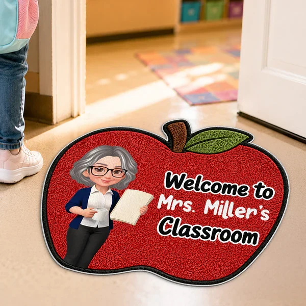 Personalized Shaped Doormat with Smiling Teacher & Apple, Unique Back to School Gift for Teacher - Image 7
