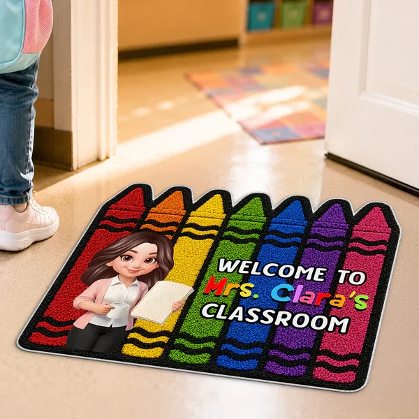 Colorful Crayon Shaped Doormat, Personalized Classroom Welcome, Unique Gift for Teacher - Image 3