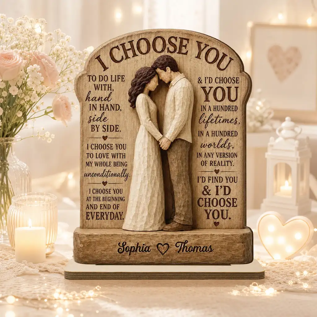Personalized Wooden Plaque, I Choose You Couple Hand in Hand, Unique Anniversary Gift