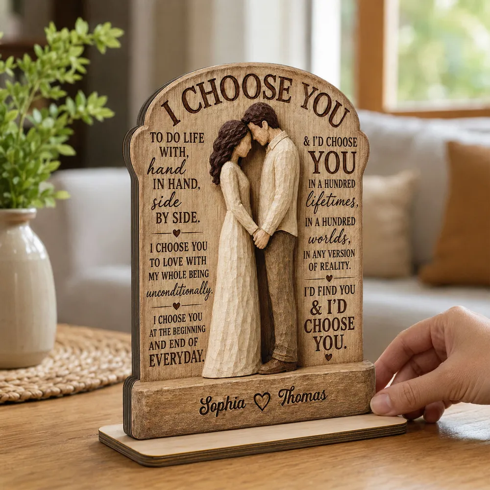 Personalized Wooden Plaque, I Choose You Couple Hand in Hand, Unique Anniversary Gift - Image 2