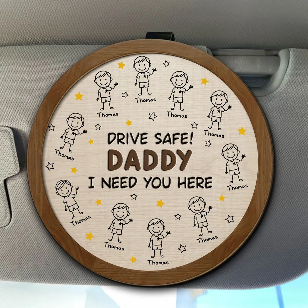 Personalized Car Visor Clip For Grandpa, Unique Custom Drive Safe Gift With Cute Child Doodles - Image 2