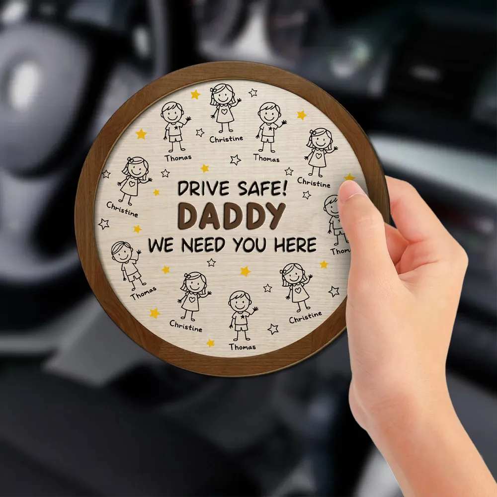 Personalized Car Visor Clip For Grandpa, Unique Custom Drive Safe Gift With Cute Child Doodles - Image 3