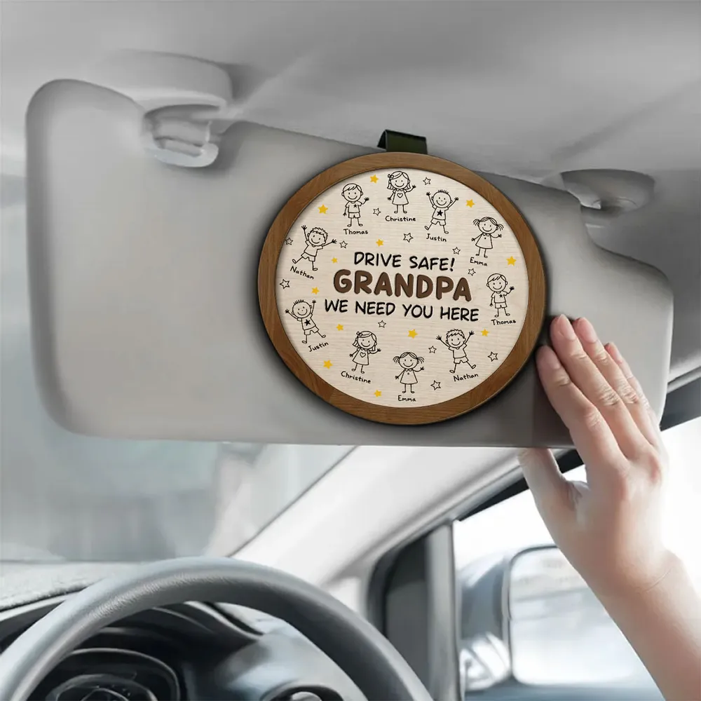 Personalized Car Visor Clip For Grandpa, Unique Custom Drive Safe Gift With Cute Child Doodles - Image 4
