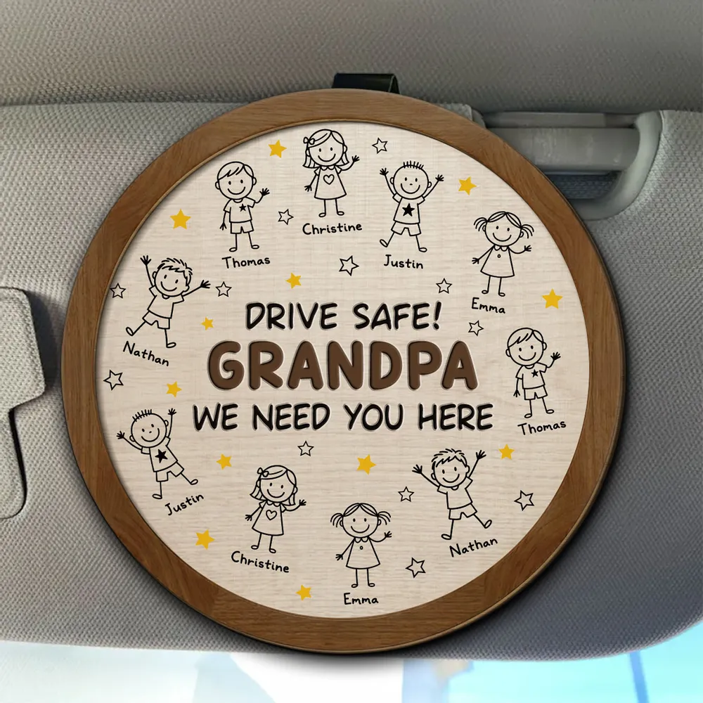 Personalized Car Visor Clip For Grandpa, Unique Custom Drive Safe Gift With Cute Child Doodles - Image 5