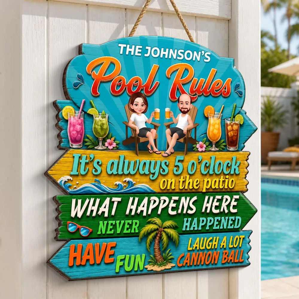 Personalized Wooden Sign, Tropical Pool Rules Patio Decor, Unique Gift For Family - Image 2