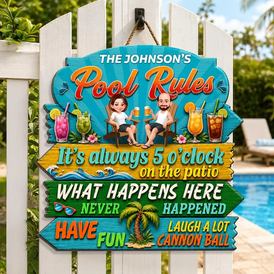 Personalized Wooden Sign, Tropical Pool Rules Patio Decor, Unique Gift For Family - Image 3