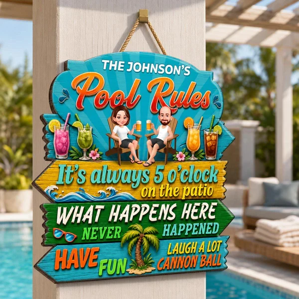 Personalized Wooden Sign, Tropical Pool Rules Patio Decor, Unique Gift For Family - Image 6