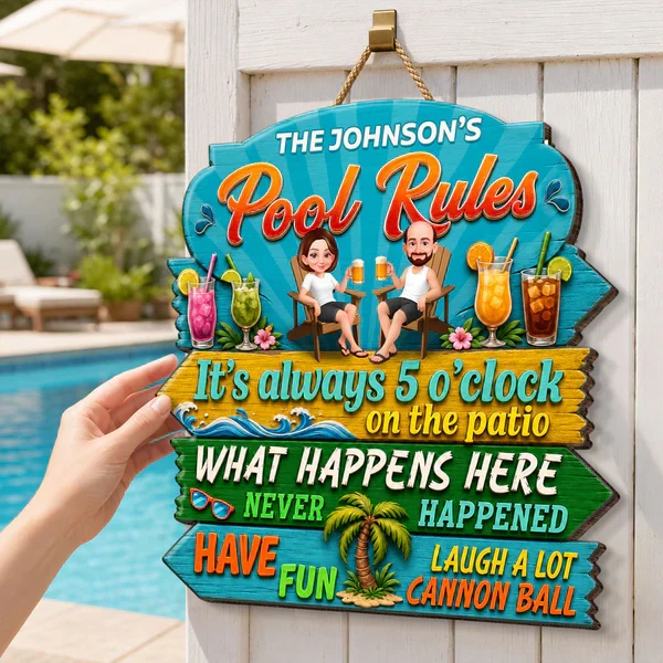 Personalized Wooden Sign, Tropical Pool Rules Patio Decor, Unique Gift For Family - Image 7