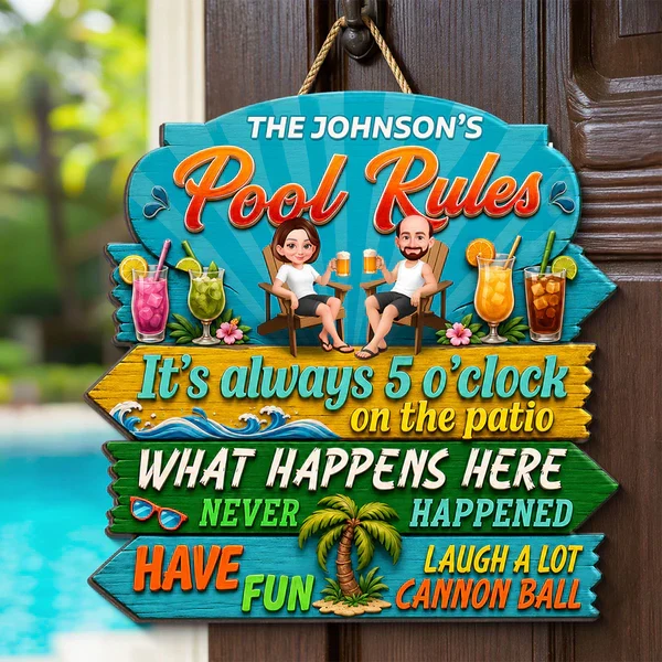 Personalized Wooden Sign, Tropical Pool Rules Patio Decor, Unique Gift For Family - Image 8