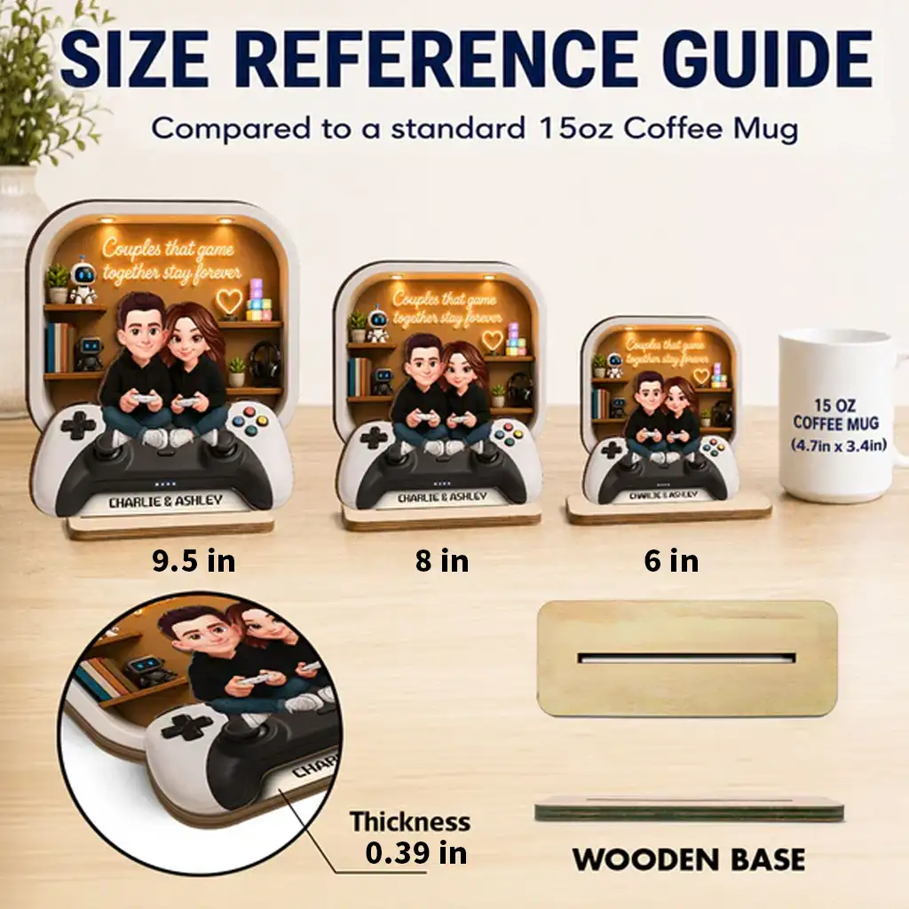 Personalized 2-Layer Wooden Plaque, Gaming Couple Cartoon Scene, Unique Gift for Shared Playtime - Image 4