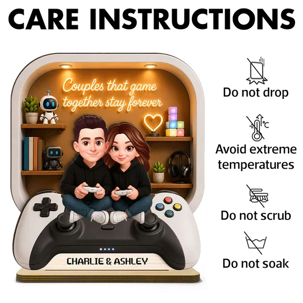 Personalized 2-Layer Wooden Plaque, Gaming Couple Cartoon Scene, Unique Gift for Shared Playtime - Image 5