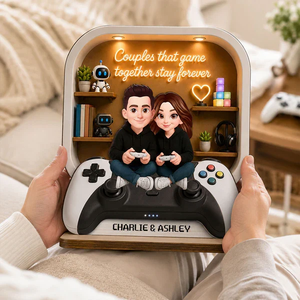 Personalized 2-Layer Wooden Plaque, Gaming Couple Cartoon Scene, Unique Gift for Shared Playtime - Image 8