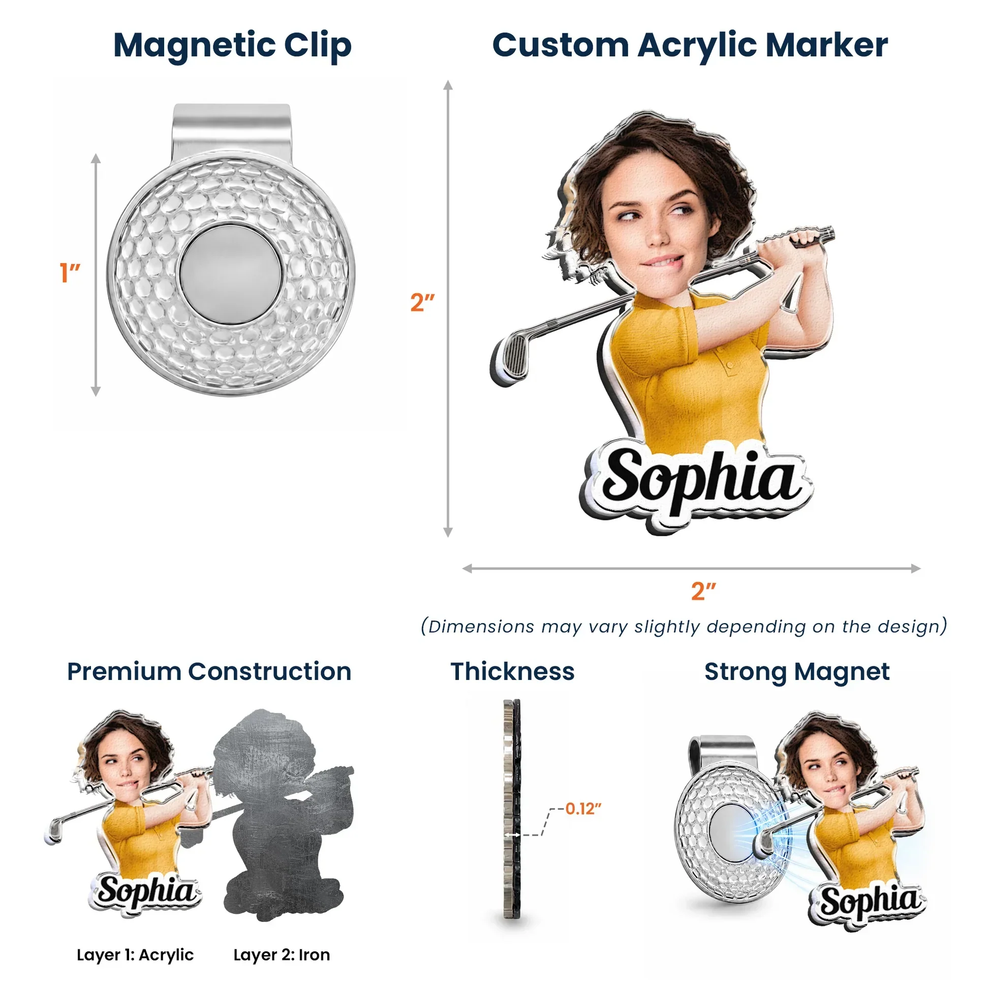 Personalized Acrylic Magnetic Hat Clip With Golfer Character, Unique Gift For Golf Lover - Image 4