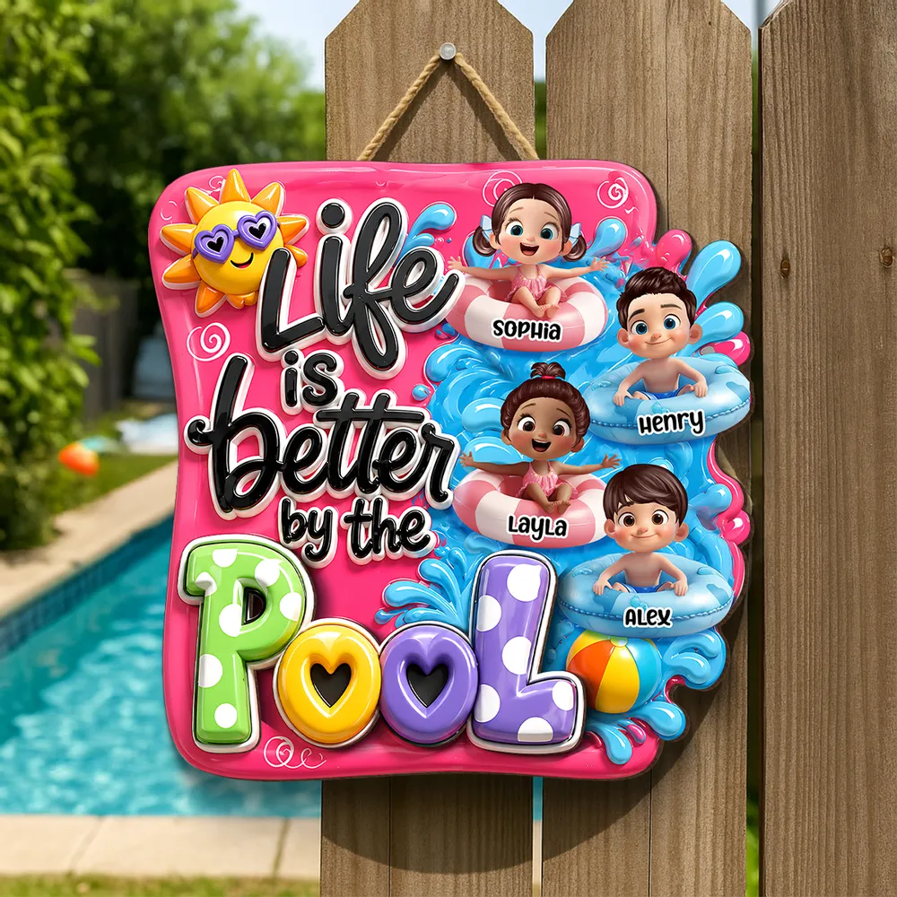 Personalized Pool Kids Wooden Sign, Cute Summer Yard Decor, Unique Gift for Grandparents - Image 2