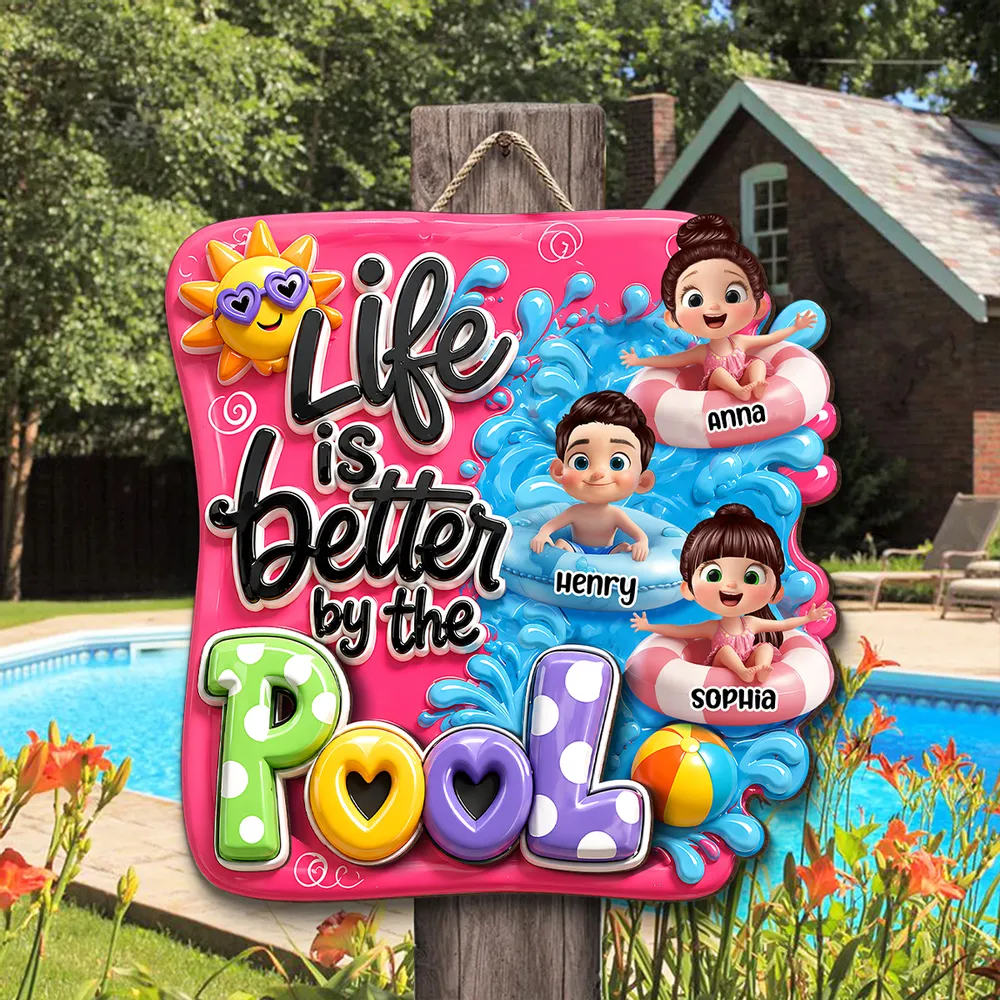 Personalized Pool Kids Wooden Sign, Cute Summer Yard Decor, Unique Gift for Grandparents - Image 3