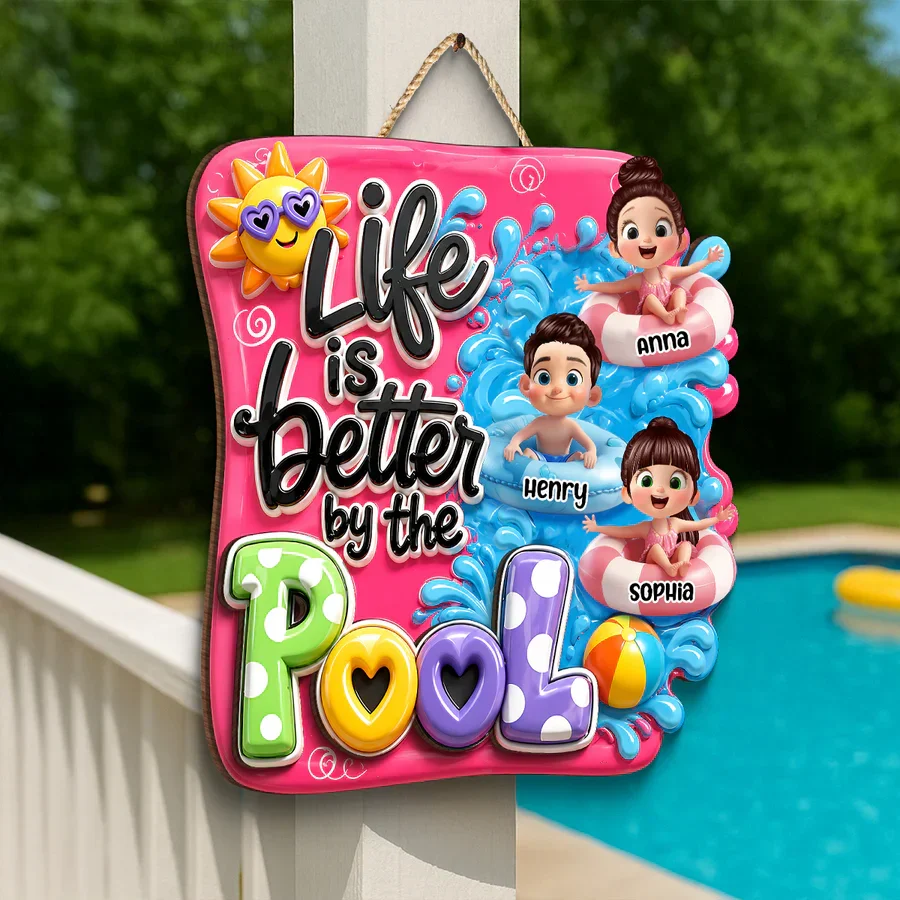 Personalized Pool Kids Wooden Sign, Cute Summer Yard Decor, Unique Gift for Grandparents - Image 5