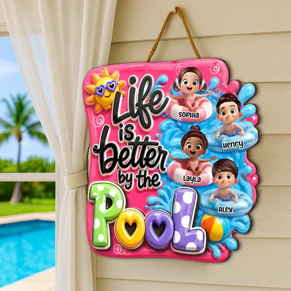 Personalized Pool Kids Wooden Sign, Cute Summer Yard Decor, Unique Gift for Grandparents - Image 6