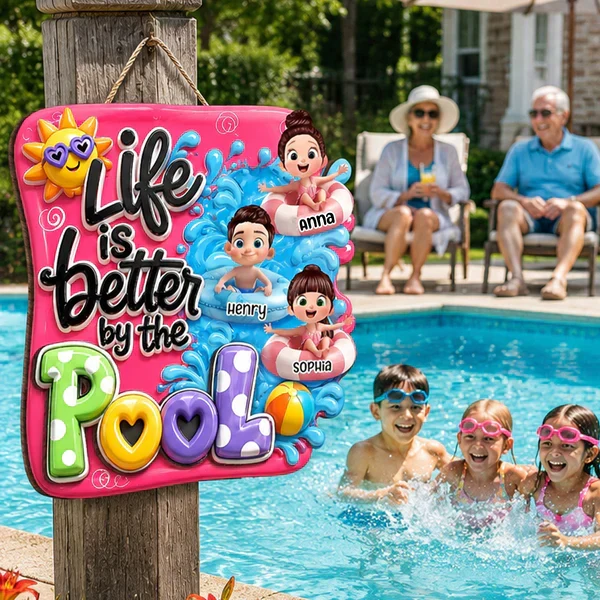 Personalized Pool Kids Wooden Sign, Cute Summer Yard Decor, Unique Gift for Grandparents - Image 7