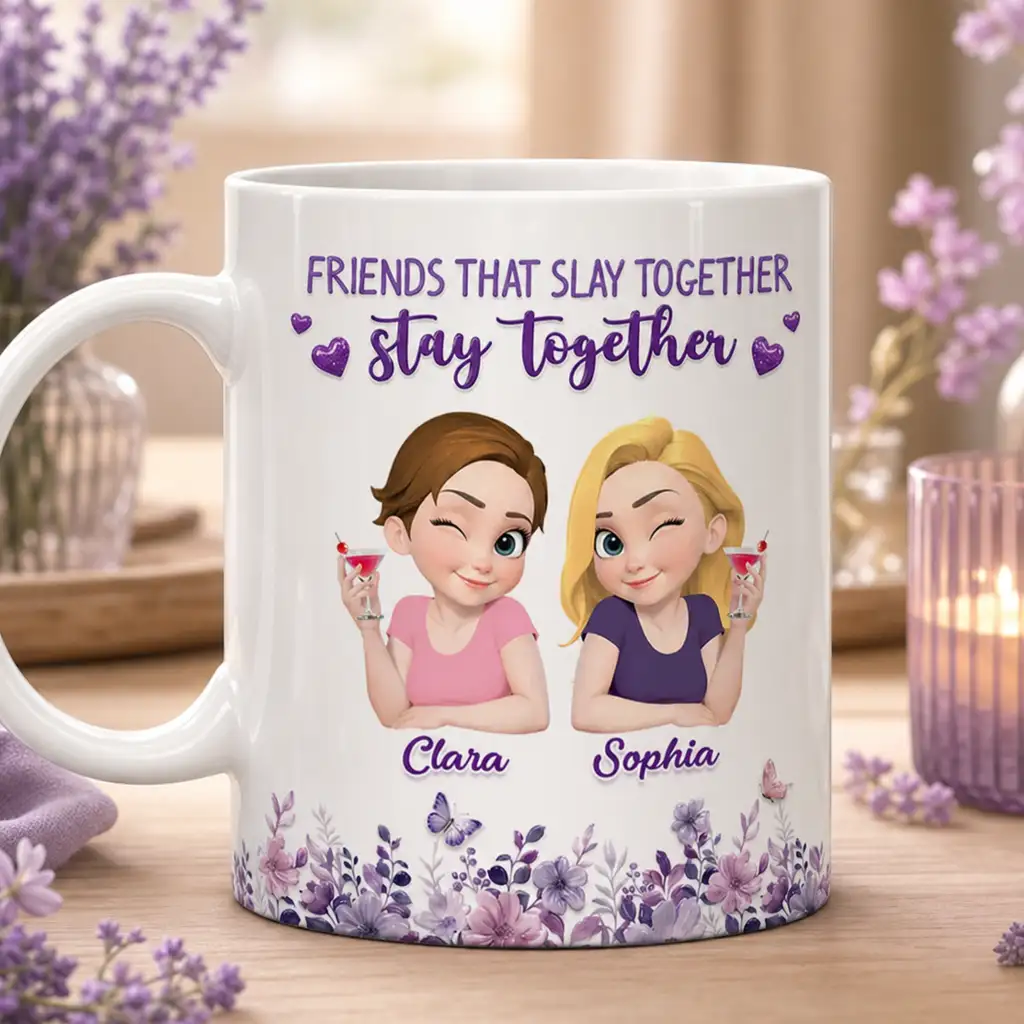 Personalized Ceramic Mug, Friends That Slay Together Design, Unique Gift for Close Friend