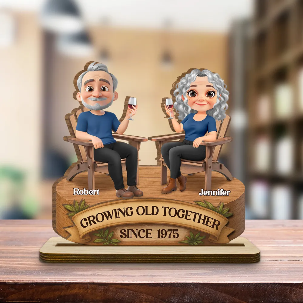 Growing Old Together 2-Layer Wooden Plaque, Seated Couple Toasting, Unique Gift for Husband & Wife - Image 4