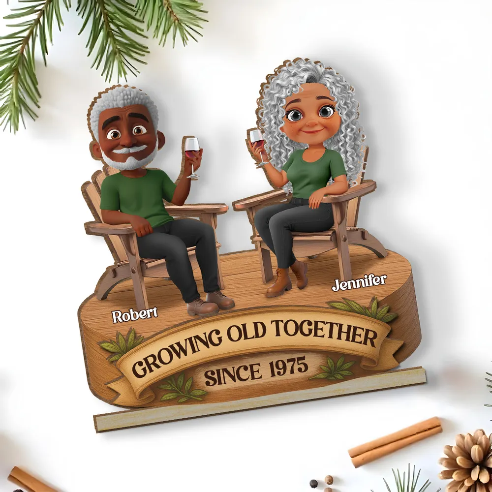 Growing Old Together 2-Layer Wooden Plaque, Seated Couple Toasting, Unique Gift for Husband & Wife - Image 5