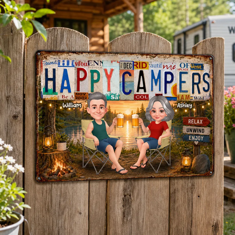 Personalized Rectangular Iron Sign, Happy Campers Couple Camping Gift, Unique Porch Decor - Image 2