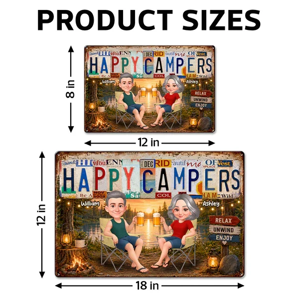 Personalized Rectangular Iron Sign, Happy Campers Couple Camping Gift, Unique Porch Decor - Image 4