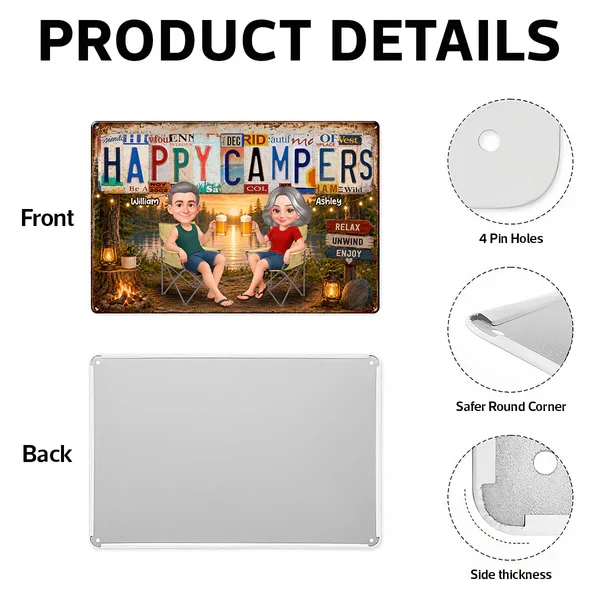 Personalized Rectangular Iron Sign, Happy Campers Couple Camping Gift, Unique Porch Decor - Image 5
