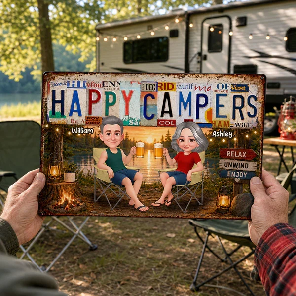 Personalized Rectangular Iron Sign, Happy Campers Couple Camping Gift, Unique Porch Decor - Image 6