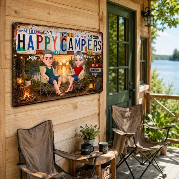 Personalized Rectangular Iron Sign, Happy Campers Couple Camping Gift, Unique Porch Decor - Image 7