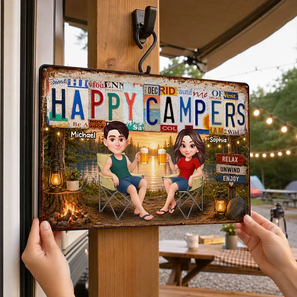 Personalized Rectangular Iron Sign, Happy Campers Couple Camping Gift, Unique Porch Decor - Image 8