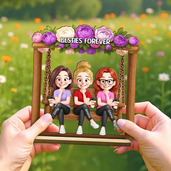 Personalized Layered Wooden Plaque, Friends On Swing Flower Art, Unique Creative Gift For Sister - Image 7