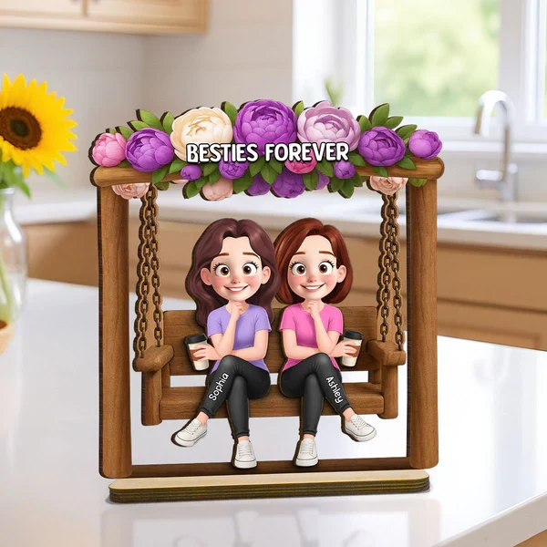 Personalized Layered Wooden Plaque, Friends On Swing Flower Art, Unique Creative Gift For Sister - Image 8