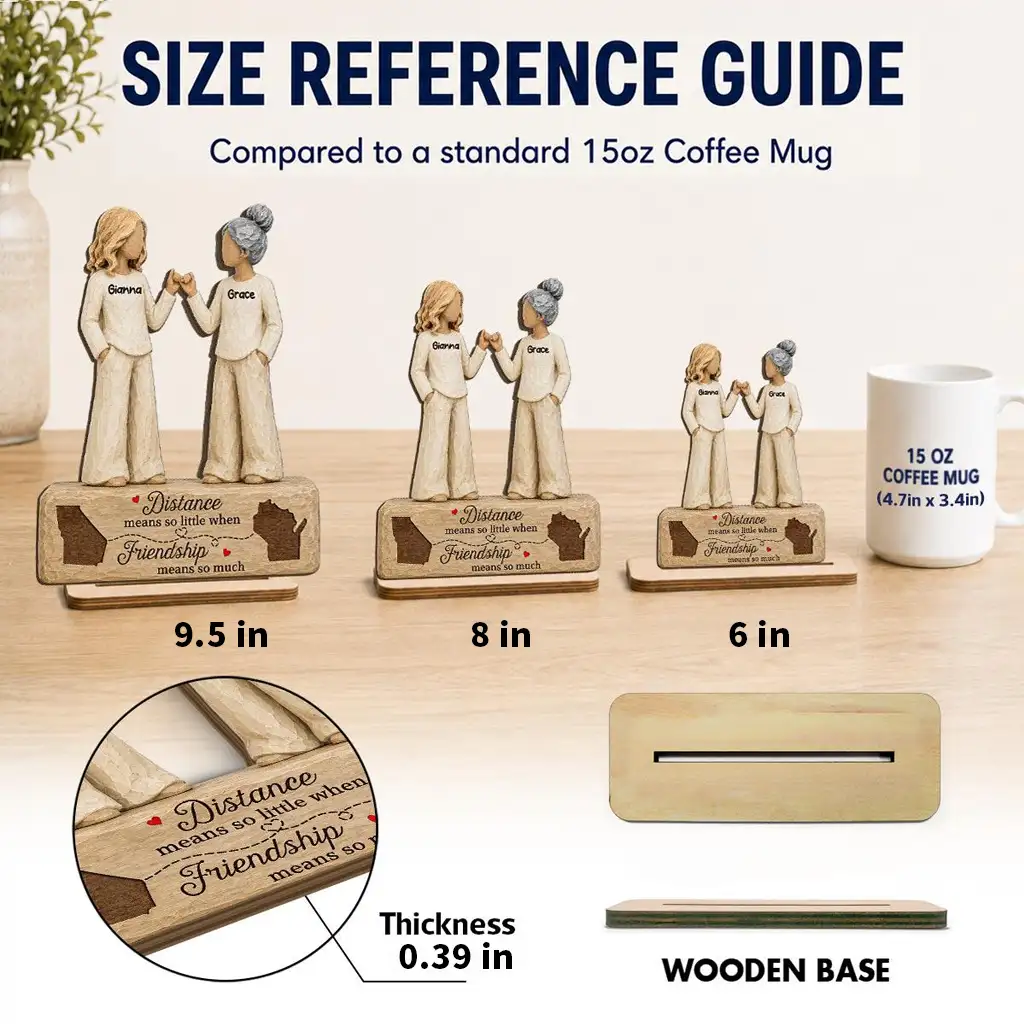 Personalized Wooden Plaque, Miles Apart Besties at Heart, Unique Gift for Long-Distance Friends - Image 4