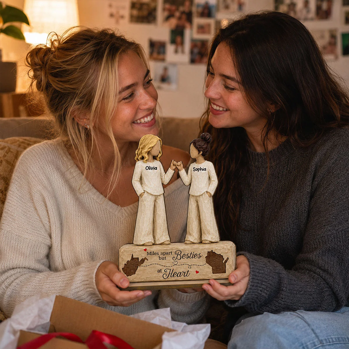 Personalized Wooden Plaque, Miles Apart Besties at Heart, Unique Gift for Long-Distance Friends - Image 6