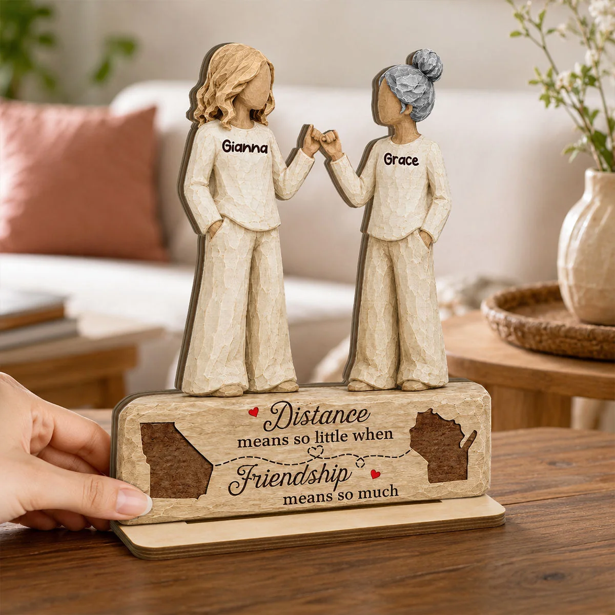 Personalized Wooden Plaque, Miles Apart Besties at Heart, Unique Gift for Long-Distance Friends - Image 7
