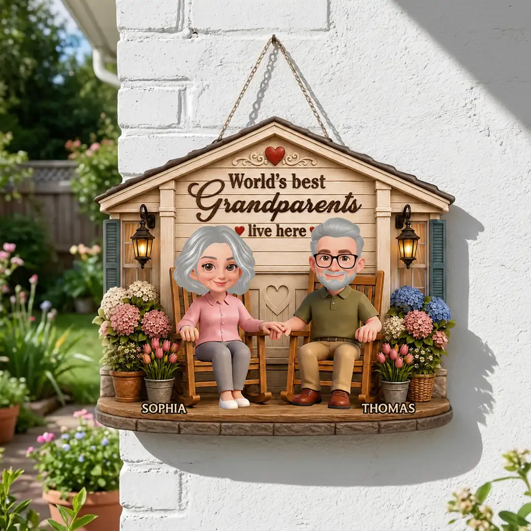 Custom Wooden Sign For Grandparents, Holding Hands Porch Scene, Creative Heartwarming Gift