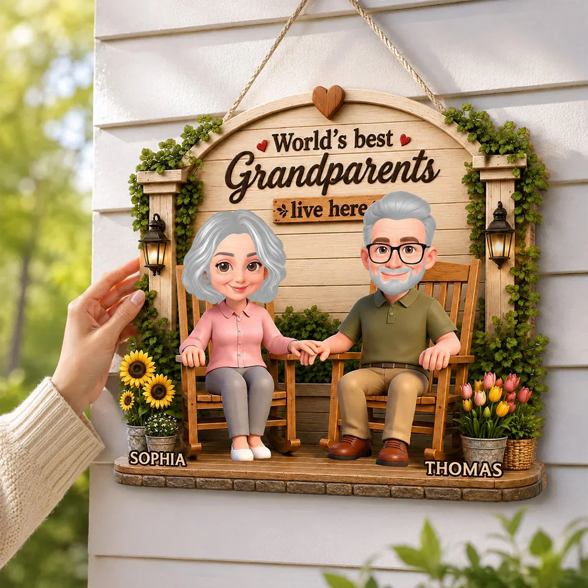 Custom Wooden Sign For Grandparents, Holding Hands Porch Scene, Creative Heartwarming Gift - Image 2