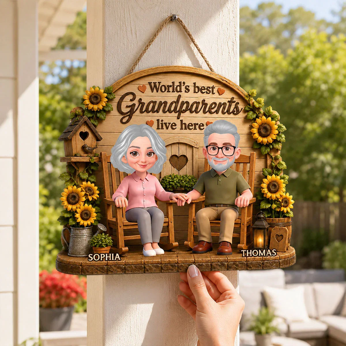 Custom Wooden Sign For Grandparents, Holding Hands Porch Scene, Creative Heartwarming Gift - Image 3