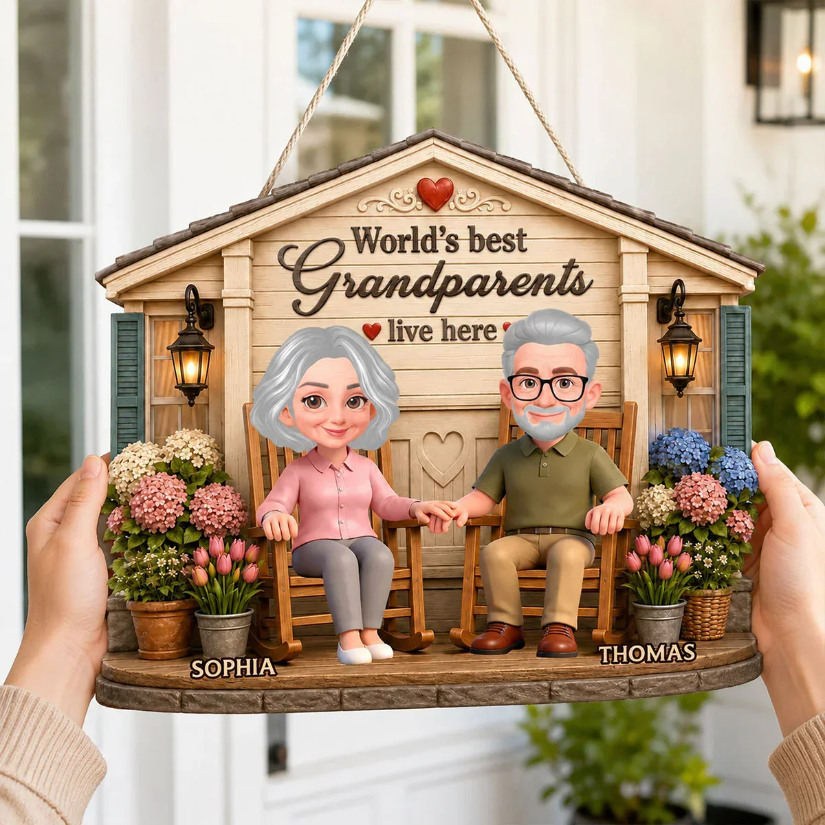 Custom Wooden Sign For Grandparents, Holding Hands Porch Scene, Creative Heartwarming Gift - Image 5