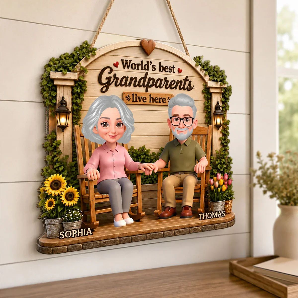 Custom Wooden Sign For Grandparents, Holding Hands Porch Scene, Creative Heartwarming Gift - Image 6
