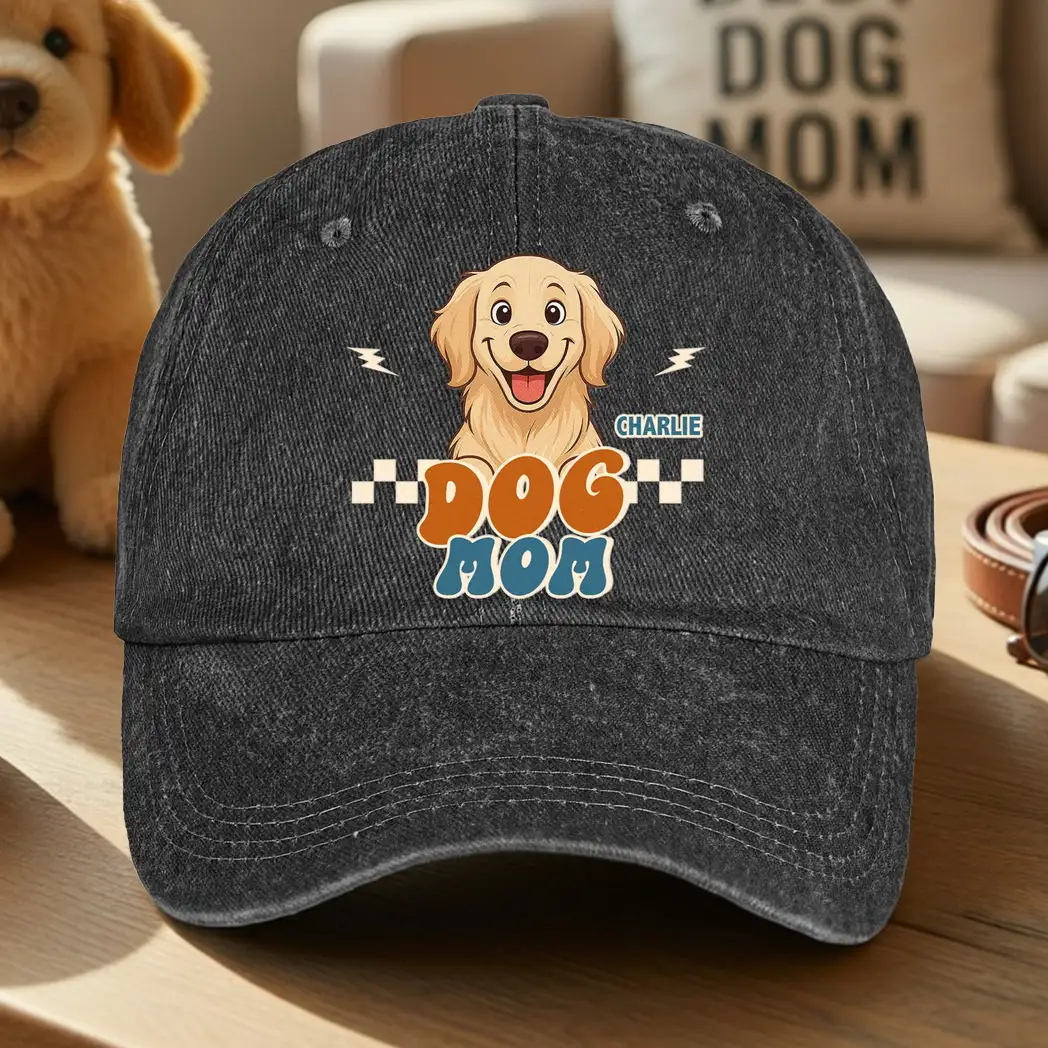 Washed Denim Baseball Cap for Dog Mom, Custom Golden Retriever Graphic, Unique Creative Gift for Pet Owners
