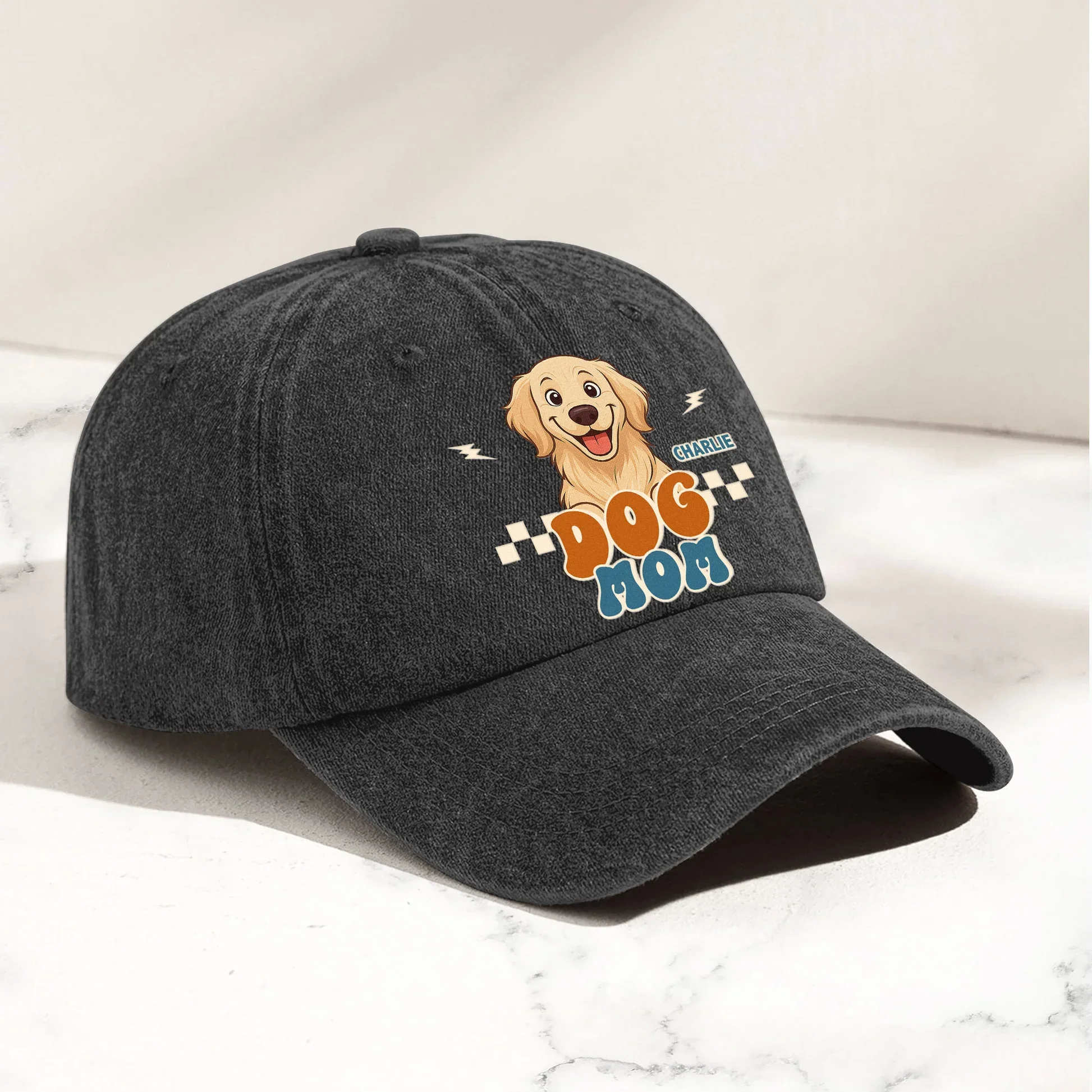 Washed Denim Baseball Cap for Dog Mom, Custom Golden Retriever Graphic, Unique Creative Gift for Pet Owners - Image 2