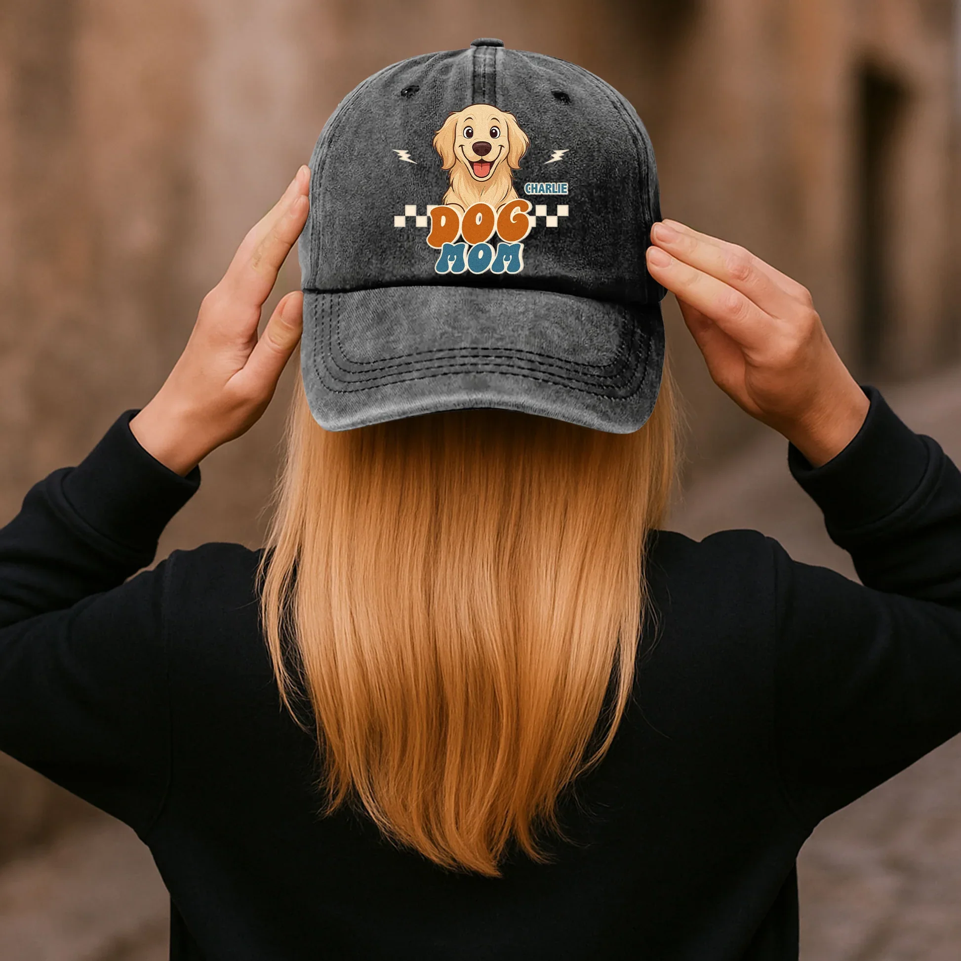 Washed Denim Baseball Cap for Dog Mom, Custom Golden Retriever Graphic, Unique Creative Gift for Pet Owners - Image 3