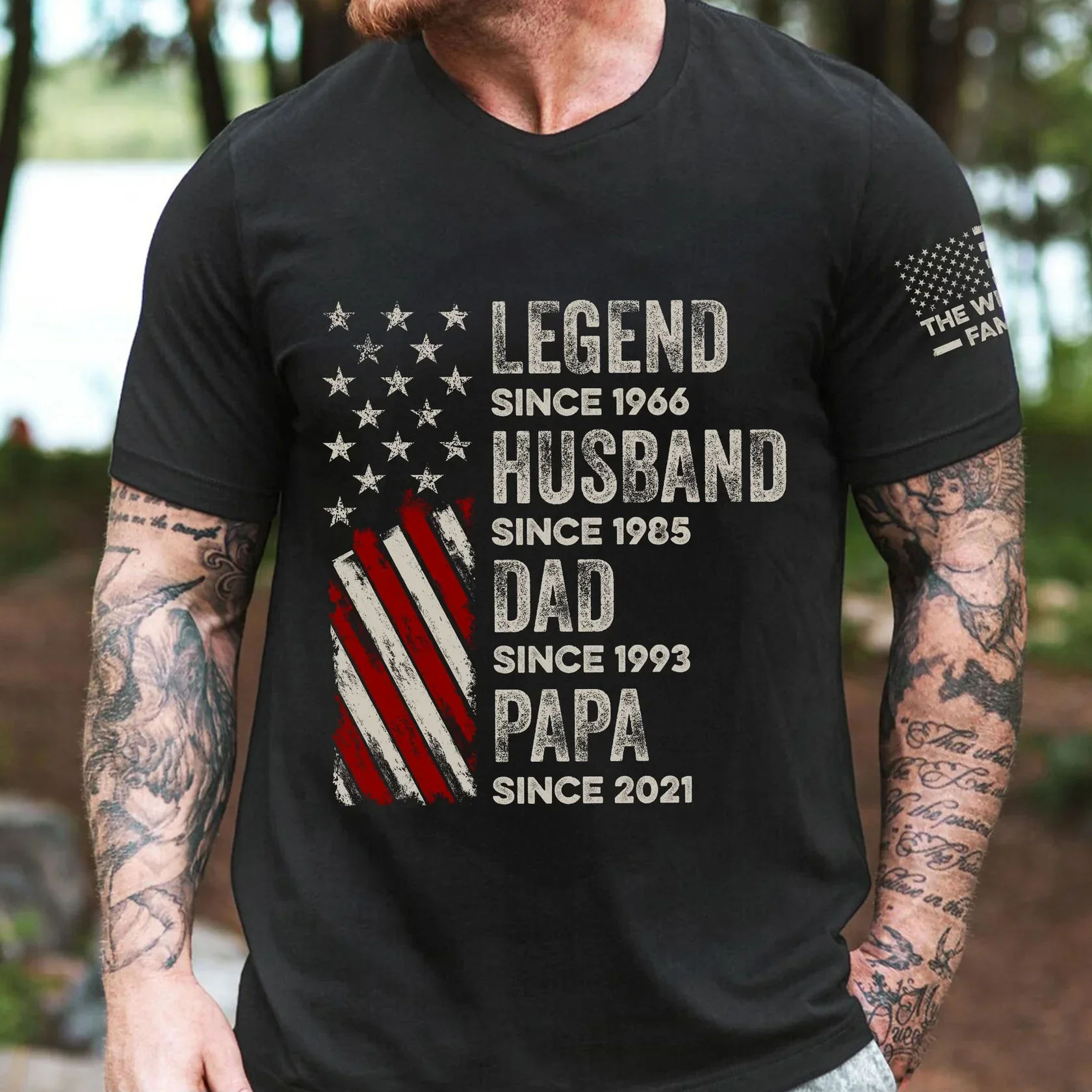 Custom Dual Print Classic Tee with Patriotic Family Print, Unique Creative Gift for Dad & Husband - Image 2