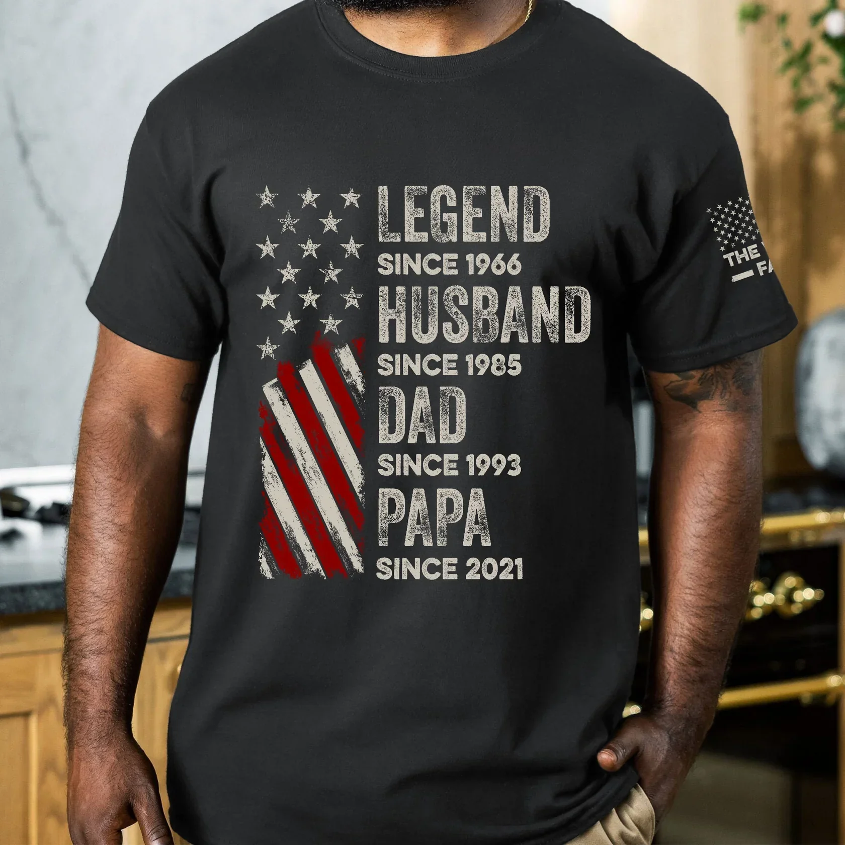 Custom Dual Print Classic Tee with Patriotic Family Print, Unique Creative Gift for Dad & Husband - Image 3
