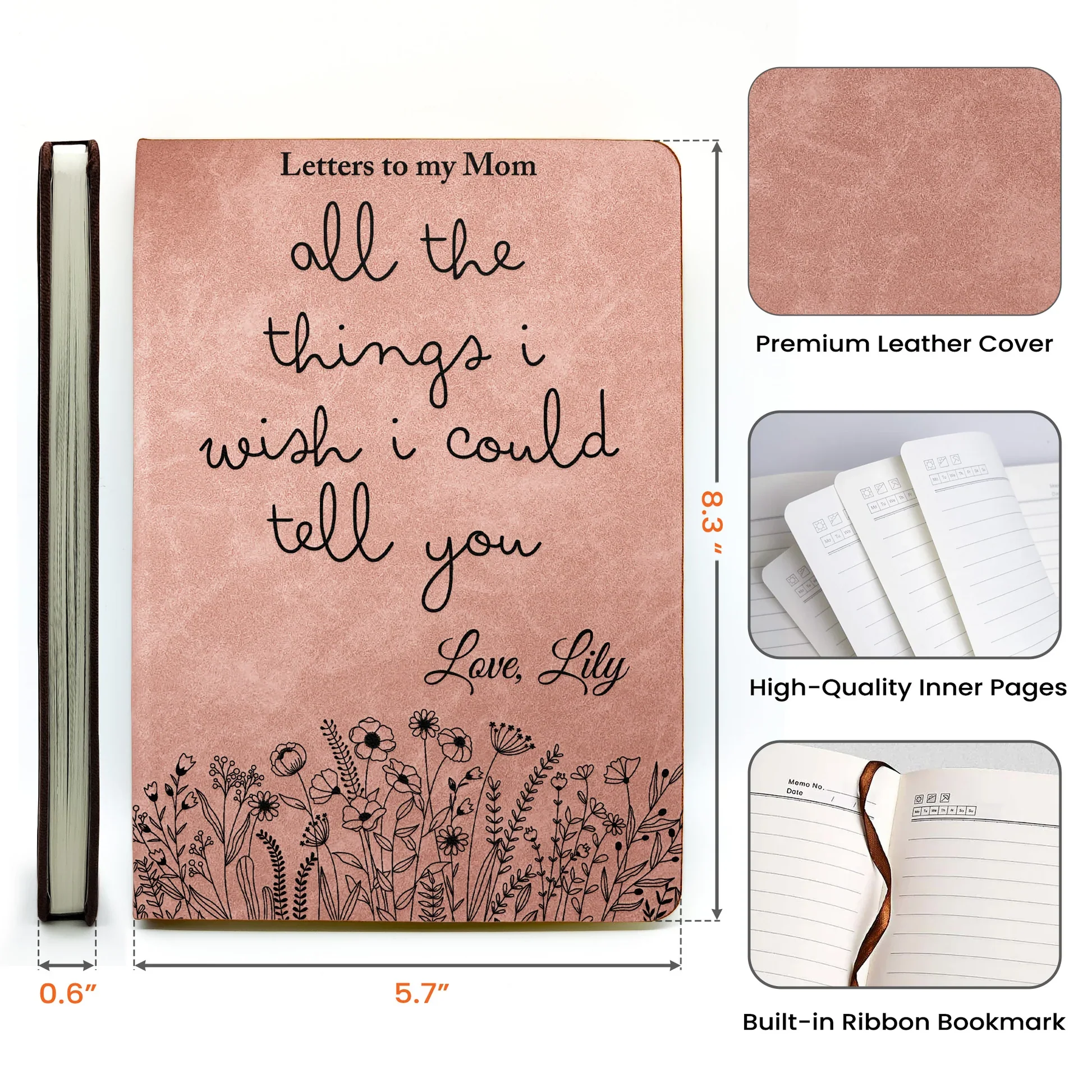 Personalized Leather Journal, Letters To My Mom Remembrance Design, Unique Memorial Gift for Family - Image 4